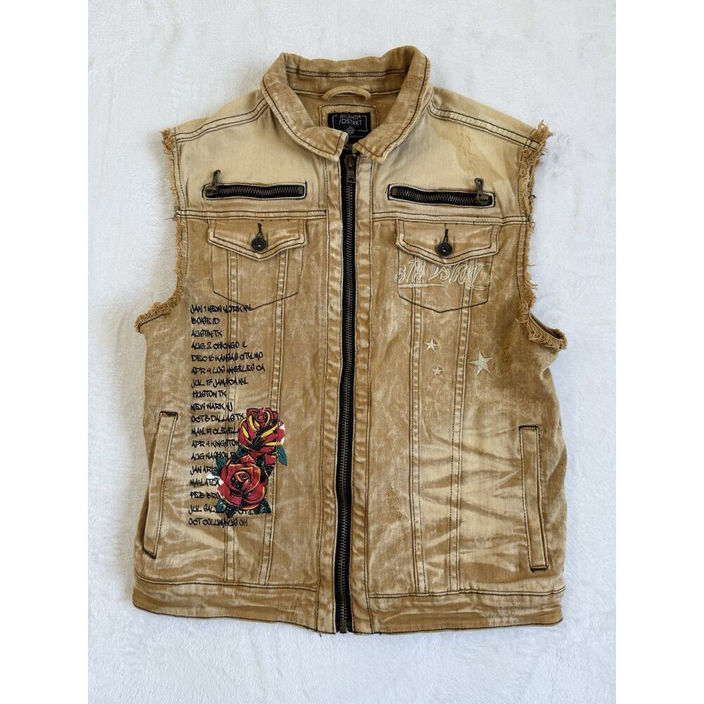 8ight-Dstrkt Cotton Canvas Distressed Tan Grunge Vest Size Large NWOT